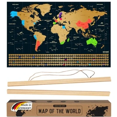Imagen de envami® Mapa Mundi Rascar I Con Marco Ingles Mapas del Mundo para Marcar Viajes 68 X 43 CM Oro Scratch Off Travel Map