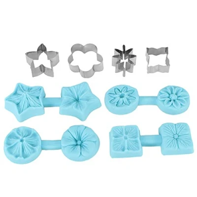 Imagen de moldes de chocolate, 4 juegos bandejas silicona para dulces flores con cortadores hortensias, cerezas, margaritas, petunia, hornear cumpleaños, baby shower, bodas