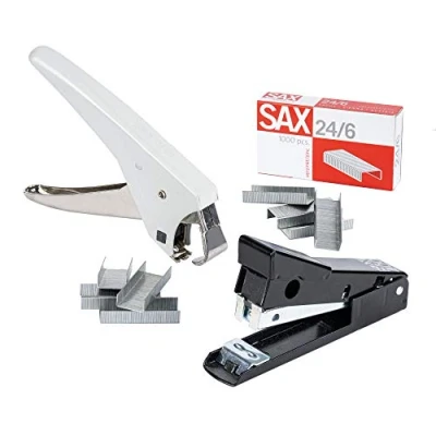 Imagen de Juego de grapadora SAX, Frog 400, 1000 unidades grapas 24/6 galvanizadas, extractor Skre Klick, metal duradero y robusto, grapas, universal
