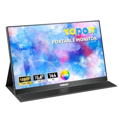 Imagen de Yodoit Monitor portátil de 15,6 Pulgadas, 144 Hz, 1920 x 1080 FHD, Pantalla IPS con USB Tipo C, Altavoz Integrado, para PC, portátil, Xbox, PS 3/4/5, Switch y TV
