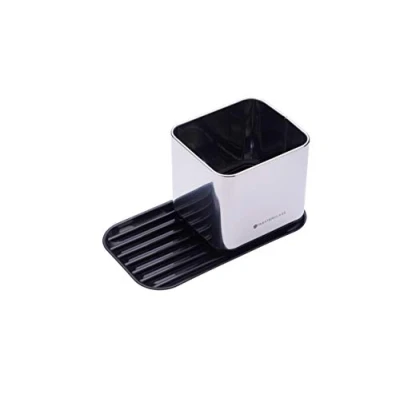Imagen de MasterClass Kitchen Sink Caddy, Organizador de fregadero acero inoxidable con jabonera, portaesponjas, portacepillos, plateado y negro, 20 x 11 cm, 1 unidad