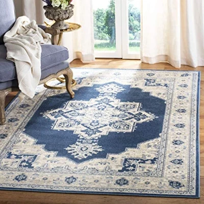 Imagen de Safavieh Brentwood Collection BNT865N Alfombra Decorativa de 4 pies x 6 pies, Color Azul Marino y Crema, no desprende Pelusa, para Sala Estar, Dormitorio