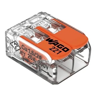 Imagen de WAGO Terminales de conexión 221 412 2 polos, hasta 4 mm², conector cable compacto con palanca para todos los tipos conductores en todo el mundo, seguridad aplicación confirmada, 16 unidades