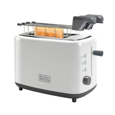 Imagen de Tostadora Black+Decker con 2 ranuras extra anchas y accesorio para sandwitch. 820W. Color Blanco