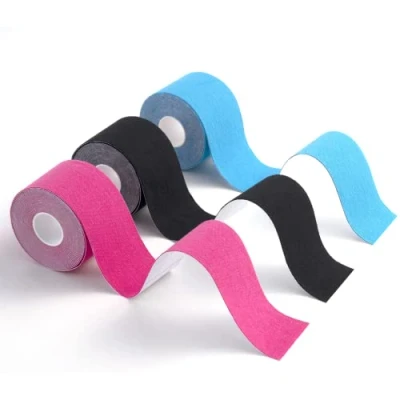 Imagen de Carehabi cinta de kinesiología deportiva, 5 m x cm, 3 rollos (1 azul, 1 rosa, negro), resistente al agua y elástica para deporte.