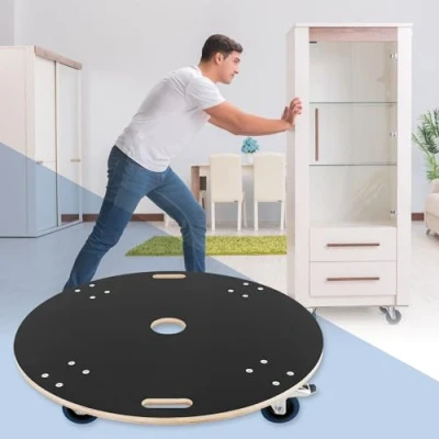 Imagen de ECD Germany Carrito de Transporte Redondo para Muebles Ø87x14,5 cm con 4X Ruedas Giratorias Caucho Carretilla Frenos Platforma Mundanzas y Translado Maquinaria/Electrodomésticos hasta 800kg