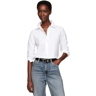 Imagen de Tommy Hilfiger Camisa Mujer Oxford Cotton Regular Shirt de Algodón, Blanco (TH Optic White), 44
