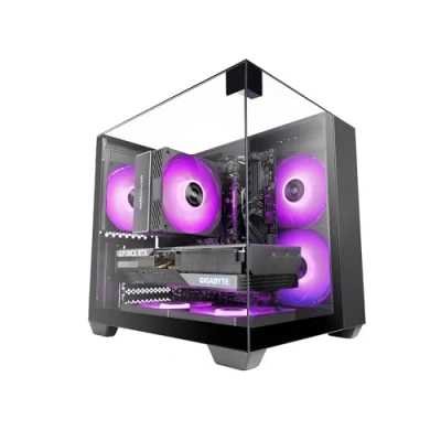 Imagen de Mars Gaming MC VISIONM, Caja Compacta MicroATX, Triple Cristal Templado, Estructura Doble Cámara, Soporte Refrigeración Líquida hasta 240mm, Minitorre PC con Amplia Capacidad Interna, Negro