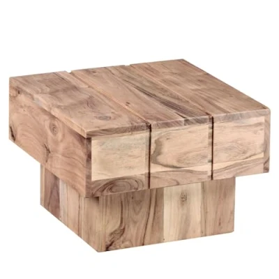 Imagen de WOHNLING Mesa de Madera Acacia café 44 x 30 cm Centro sólido Cuadrado Cubo Amplia