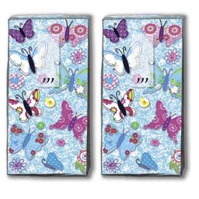 Imagen de 20 Pañuelos (2 x 10) hechos a mano Butterflies Mariposas hechas / Primavera con motivos