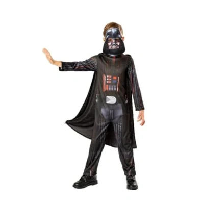 Imagen de Rubies Disfraz Darth Vader para niños, Jumpsuit estampado con capa y máscara. Oficial de Star Wars, sostenible Green Colección Carnaval, Navidad, Cumpleaños, Fiestas Halloween