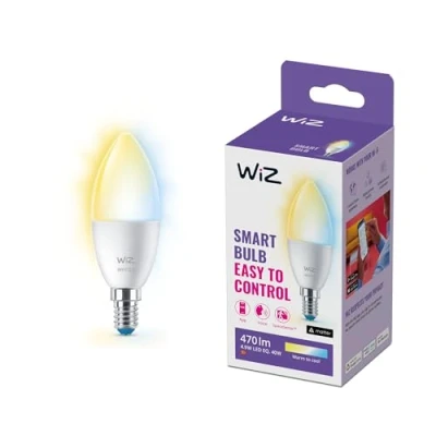 Imagen de Bombilla inteligente Wiz Vela E14, 40W, Luz blanca cálida regulable, Wifi y Bluetooth, Control por voz