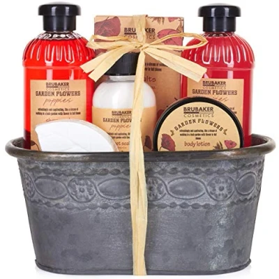 Imagen de BRUBAKER Cosmetics set de Baño y Ducha &quot;Garden Flowers Jardín Flores&quot; Fragancia Amapolas regalo para Mujer 7 uds. en un jardinera vintage Kit Wellness Spa Beauty