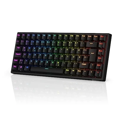 Imagen de RK ROYAL KLUDGE RK84 de 75% teclado gaming, compacto 85 teclas, mecánico Bluetooth, interruptor azul, retroiluminación RGB, para juegos 2,4 GHz Mac y Windows, negro