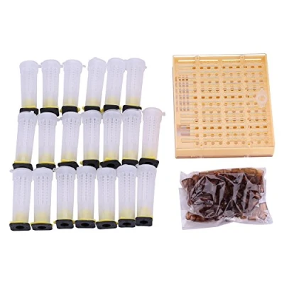 Imagen de Zerodis Kit de la Taza Reina Apicultura, Herramienta Cultivo Abeja Caja Apicultura del plástico + Cubiertas Las Tazas célula Suministros Equipo Apicultor