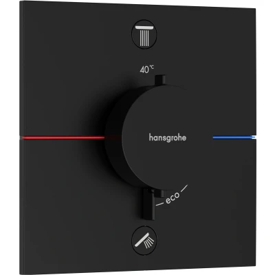 Imagen de hansgrohe ShowerSelect Comfort E, termostato empotrado , grifo con botón de seguridad (SafetyStop) a 40 C, rectangular para ducha y bañera, mezclador 2 funciones, negro mate