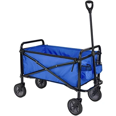 Imagen de Amazon Basics Carreta plegable para jardín y aire libre con bolsa de cubierta, azul