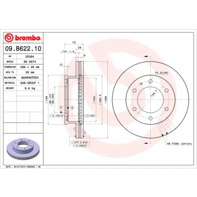 Imagen de BREMBO 09.B622.10 Disco de freno 289 28 6 ventilación interna FORD: Ranger Mk2