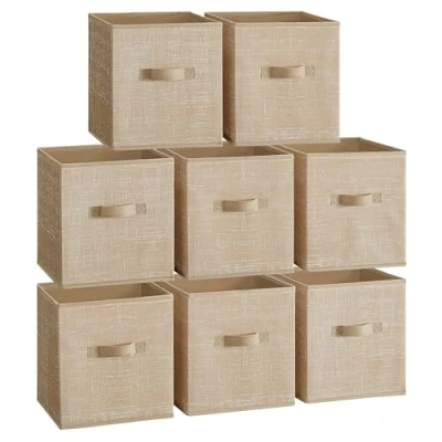 Imagen de SONGMICS Cajas de Almacenaje, Juego 8 Almacenaje 28 cm Tela no Tejida, con Asas Dobles, Organizadores Cubos, para Estantería, Plegables, Ropa, Beige Arena ROB826K03