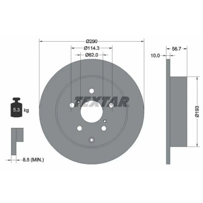 Imagen de TEXTAR PRO 92164803 Disco de freno 290 10 05/08 114,3 macizo revestido sin perno sujeción rueda, buje rueda TOYOTA: Corolla Verso
