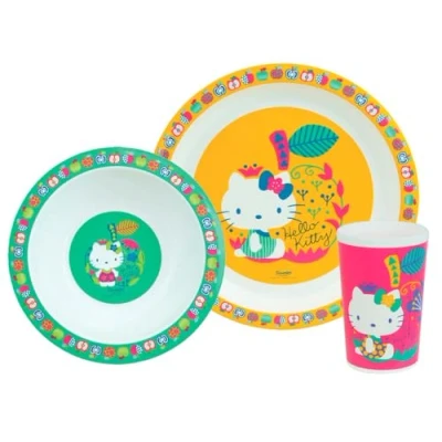 Imagen de FUN HOUSE 005988 HELLO KITTY Juego de comidas (plato plano, diámetro 22 cm, plato hondo o tazón 16 cm diámetro, 220 ml, color rosa