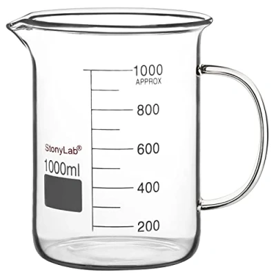 Imagen de stonylab Vaso de Precipitados Vidrio con Asa, Borosilicato Griffin Forma Baja Graduada Asa y Pico Vertedor, 1000 ml