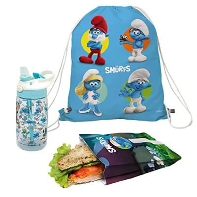 Imagen de NERTHUS FIH 1072 Set Mochila + Bolsa Sandwich Botella Tritan Pitufos