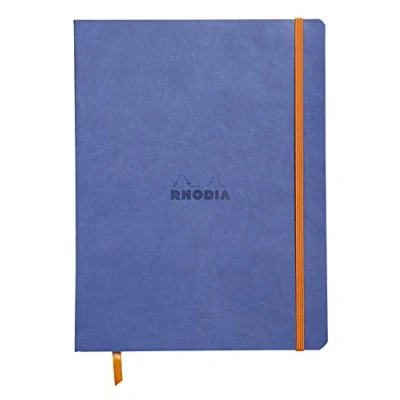 Imagen de RHODIA 117508C Cahier Souple Saphir 19x25 cm Ligné 160 pages Papier Clairefontaine Ivoire 90 g/m² Marque Page, Fermeture Élastique Couverture Simili Cuir Collection Rhodiarama