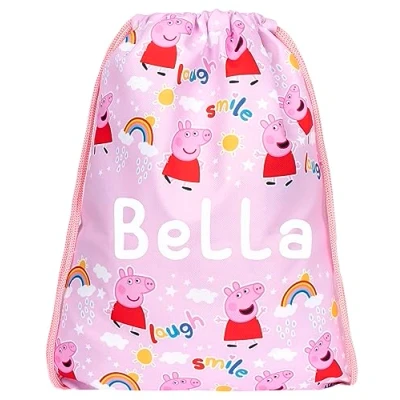 Imagen de Peppa Pig Bolsa con Cordón Niñas Mochila Personalizada Agrega Tu Nombre PE Rosa 43x35cm Impermeable Regalos Personalizados