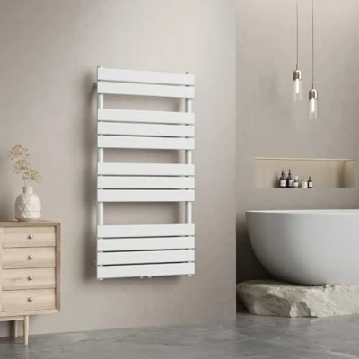 Imagen de [neu.haus] Radiador Toallero Mural Secatoallas con 12 Lamas Calentador de Toallas Conexión Inferior Modo Agua Caliente para Espacios Reducidos Acero 120 x 60 cm Blanco