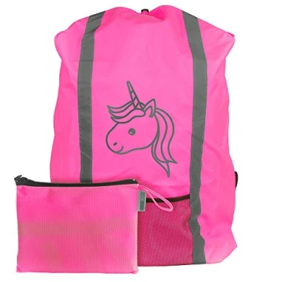 Imagen de Eazy Case Mochila con protección para la Lluvia, Bandas Reflectantes, Funda Impermeable Reflector y Bolsillo Mayor Seguridad en Carretera, Unicornio Rosa.