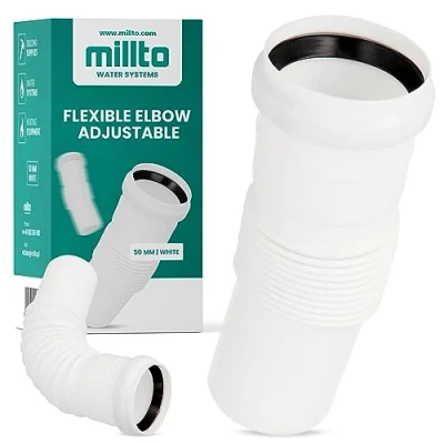 Imagen de Millto™ Manguera de desagüe flexible 50 mm en ángulo, memoria forma, pieza conexión ajustable, sistema drenaje, tubo plástico polipropileno