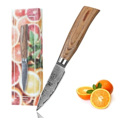 Imagen de Wakoli EDIB Pro cuchillo de oficina 8,50 cm, hoja extremadamente afilada 67 capas, damasco, cocina y chef profesional, acero damasco auténtico mango madera