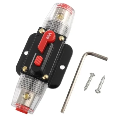 Imagen de BOJACK 60A cortacircuitos de Interruptor portafusibles En Línea para Circuito audio Inline del coche, 12V 24V DC Ajuste Manual Automático Fusible