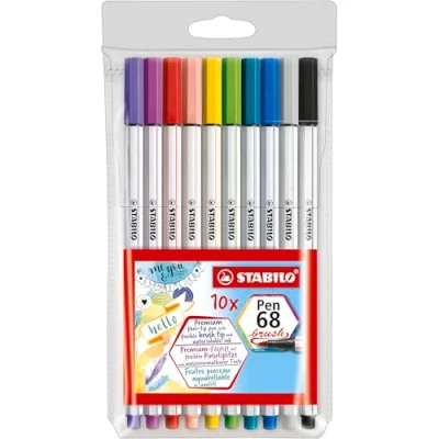 Imagen de Rotulador premium con punta de pincel STABILO Pen 68 brush Estuche 10 colores