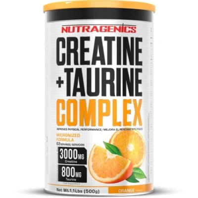 Imagen de Nutragenics Creatine + Taurine 500 g creatina monohidrato micronizada en polvo con sabor monohydrate 500g monohidratada (Naranja)