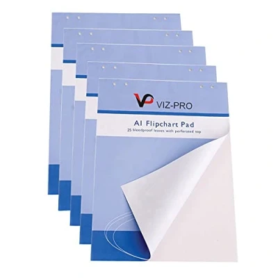 Imagen de VIZ PRO Paquete de 5 blocs papel para Pizarra Rotafolios, A1, blanco, 841 x 594 mm, 25 hojas