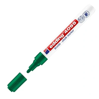 Imagen de edding 4095 marcador de tiza verde 10 rotuladores punta redonda 2 3 mm para cristal borrables pizarras, vidrio y espejos líquida cobertura opaca
