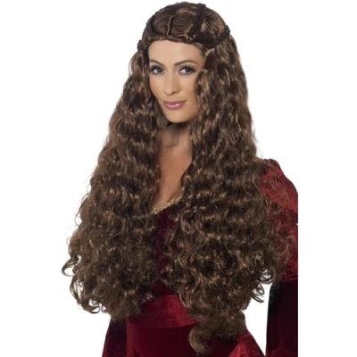 Imagen de Smiffys Peluca de Princesa Medieval, Marrón, Extra Largo, con Trenzas
