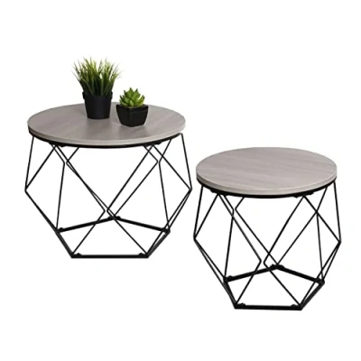 Imagen de HWC L37 Juego de mesa café (metal, madera), color gris roble