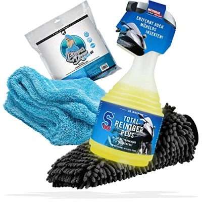 Imagen de Paquete de limpieza y secado motocicleta Dr. Wack S100 Total Cleaner 750 ml Cuidado la Fabricado en Alemania + Paño Nuke Guys Gamma Dryer, sin rayas guante