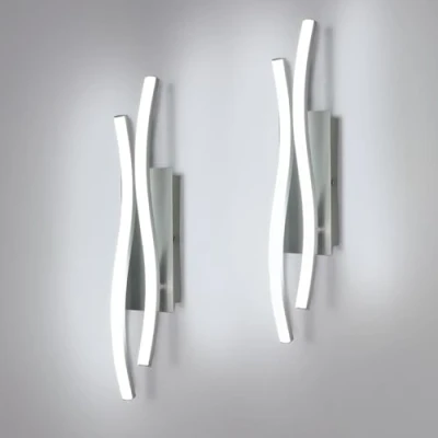 Imagen de Comely 2 Piezas Lámpara de Pared LED Interior, 14W 1575LM 41cm Moderno Aplique Pared, Iluminación Aluminio para Sala Estar, Dormitorio, Escalera, Luz Blanca 6500K, Plata