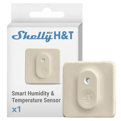 Imagen de Shelly Blu H&amp;T Marfil, Sensor De Temperatura Y Humedad Controlado Por Bluetooth, A Prueba Salpicaduras Polvo, Clase Protección IP54, Aplicación iOS Android, Encriptación