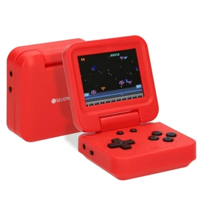 Imagen de Silvergear® Consola de juegos portátil retro plegable en color rojo 240 clásicos videojuegos compacta para niños y adultos Pantalla a 2,8 pulgadas