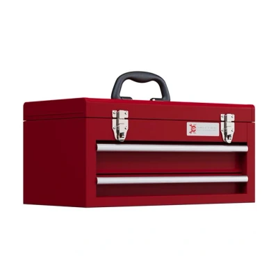 Imagen de DURHAND Caja de Herramientas Acero con 2 Cajones Tapa Abatible Bandeja Superior Cierres Metálicos y Asa Maletín Portátil para Taller Bricolaje Hogar 46x24x22 cm Rojo