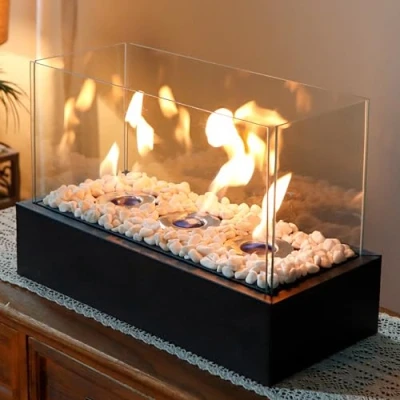 Imagen de JHY Design 29cm Longitud Rectangular Chimenea portátil de sobremesa Bioetanol sin ventilación para Interior al Aire Libre (Negro)