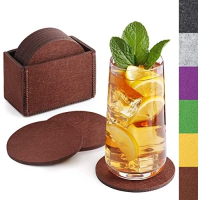 Imagen de Sidorenko Posavasos de fieltro redondo para vasos Juego 10 incl. caja diseño en marrón bebidas, copas, bar, vaso mesa premium