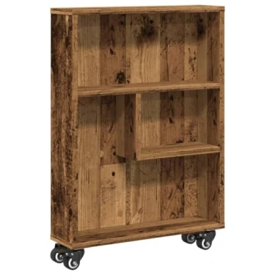 Imagen de vidaXL Carrito de almacenaje Estrecho Madera Envejecida 48x13x68 cm, Almacenamiento Delgado, Carro Cocina con Ruedas, Ruedas