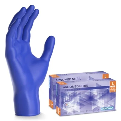 Imagen de ARNOMED guantes nitrilo talla L, azul océano, de nitrilo, 200 unidades (2 cajas), desechables sin polvo, goma látex, en tallas S, M, L y XL