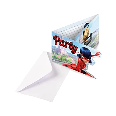 Imagen de amscan Generique Ladybug Tarjetas de invitación con sobres, 6 unidades, multicolor
